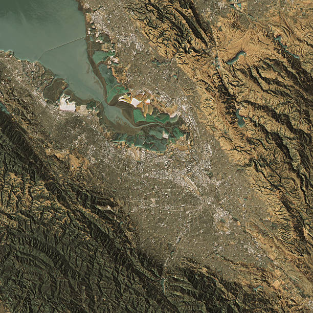 istock Silicon Valley Topographic Map Natural Color Top View 608611558