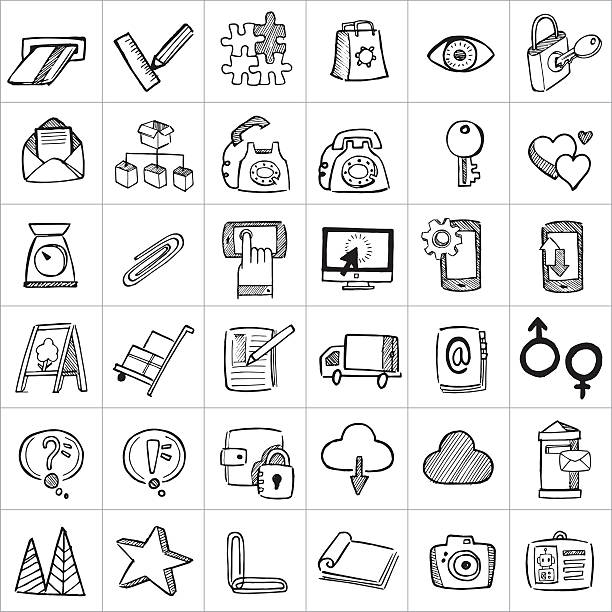 ilustraciones, imágenes clip art, dibujos animados e iconos de stock de iconos dibujados a mano 005 - pencil drawing fotos