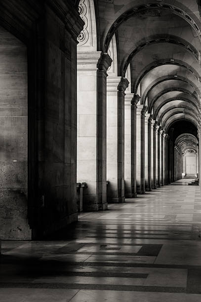 istock Building's portico in black and white 608620888