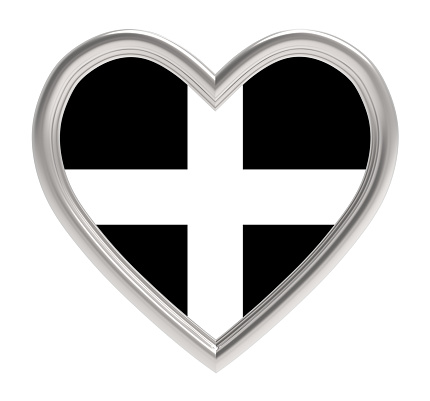 Kernow Cornwall flag in silver heart isolated on white