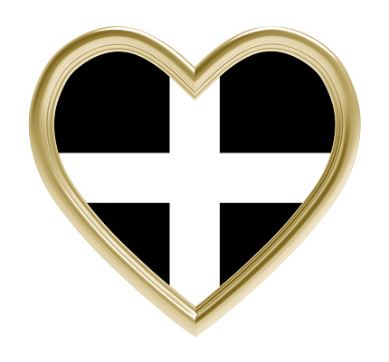 Kernow Cornwall flag in golden heart isolated on white