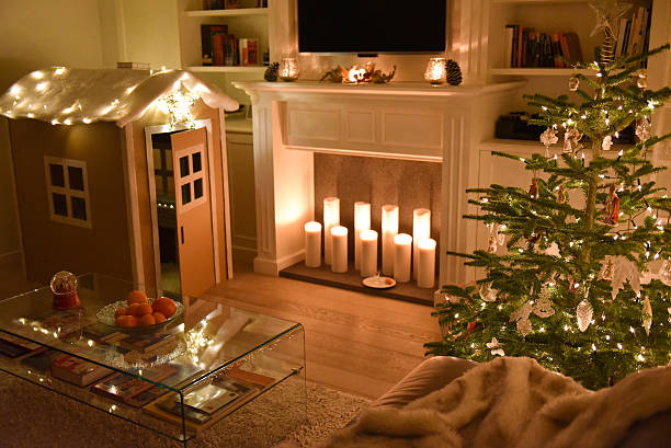 istock Christmas decorated living room, christmas lights 608623242