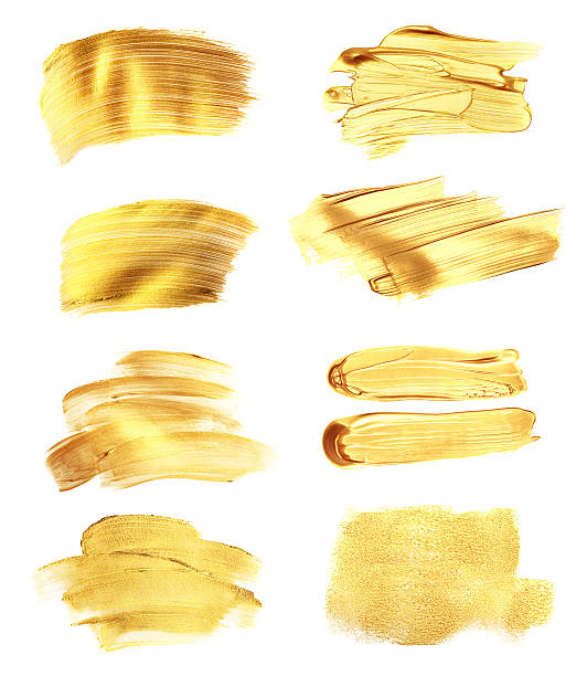 istock Set of golden paint strokes, isolated on white. 608625268