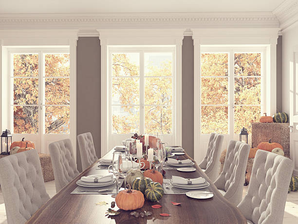 istock nordic kitchen in an apartment. 3D rendering. thanksgiving concept. 608627690