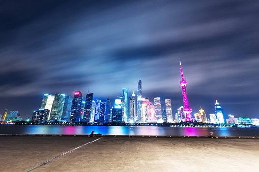 skyline of modern city at night in shanghai