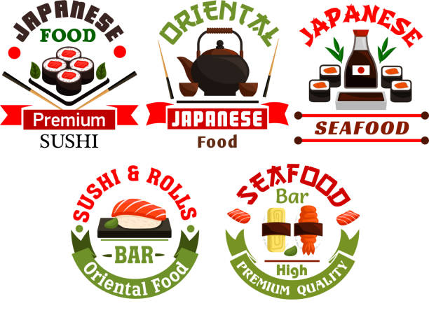 orientalische japanische küche restaurant ikonen - chopsticks nobody red white background stock-grafiken, -clipart, -cartoons und -symbole