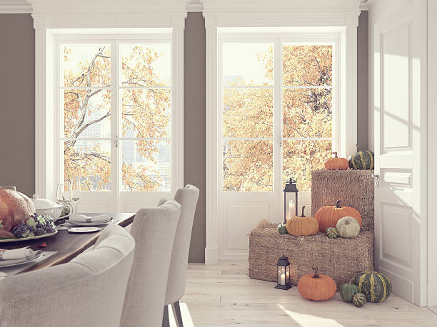 istock nordic kitchen in an apartment. 3D rendering. thanksgiving concept. 608633928