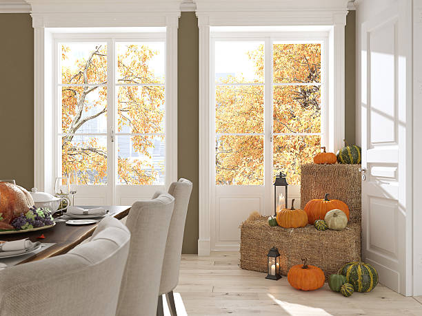 istock nordic kitchen in an apartment. 3D rendering. thanksgiving concept. 608633950