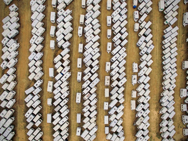 Aerial view of caravans 