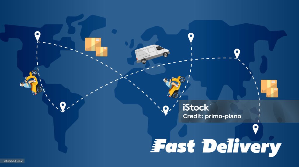 Fast Delivery Chain Fast Delivery Banner World Map With Routes Stock Illustration ...
