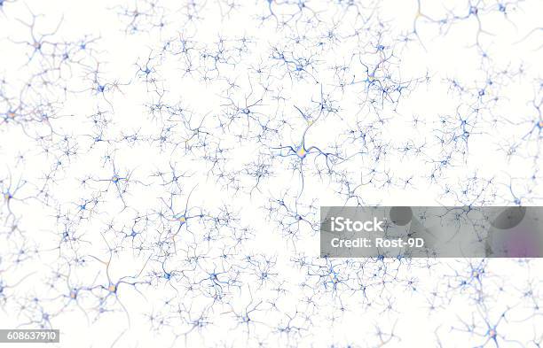 Neurons In The Brain On White Background With Focus Effect Stock Photo - Download Image Now