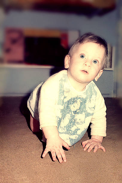 istock Vintage blue eyes cute baby boy 608637928