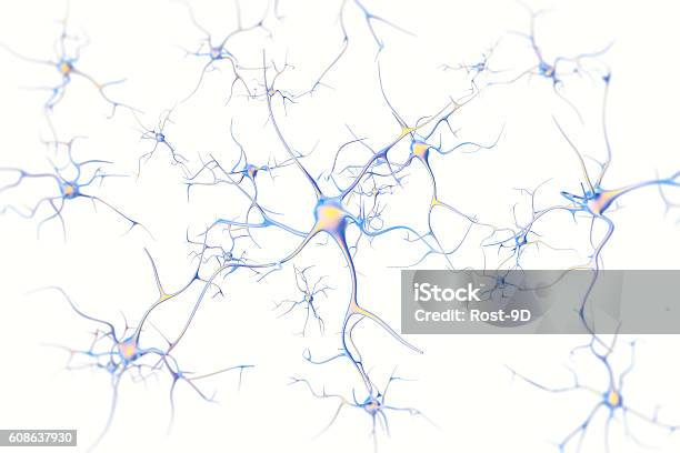 Photo libre de droit de Neurones Dans Le Cerveau Sur Fond Blanc Avec Effet De Mise Au Point banque d'images et plus d'images libres de droit de Neurone