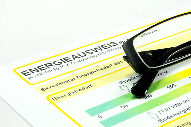 An Enegrieausweis An energy certificate and reading glasses energieausweis stock pictures, royalty-free photos & images
