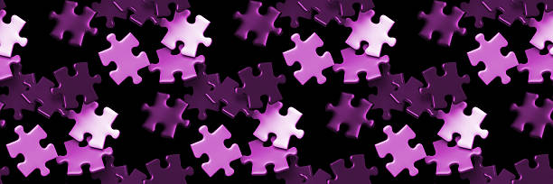 White jigsaw puzzle on purple background.
