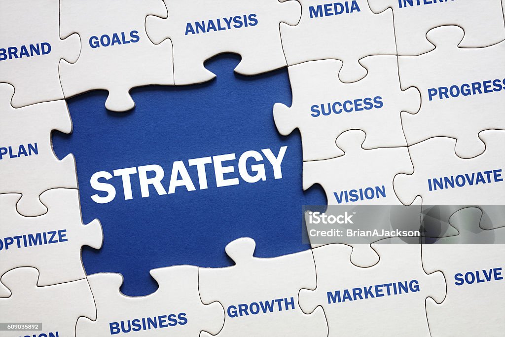 Business strategy Business strategy solution jigsaw puzzle Strategy Stock Photo