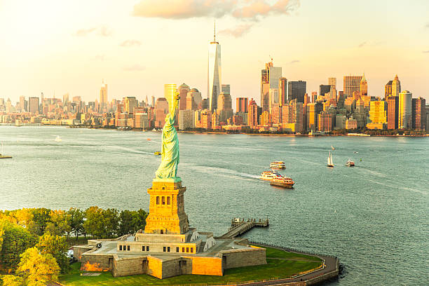 istock Liberty Island overlooking Manhattan Skyline 609040344