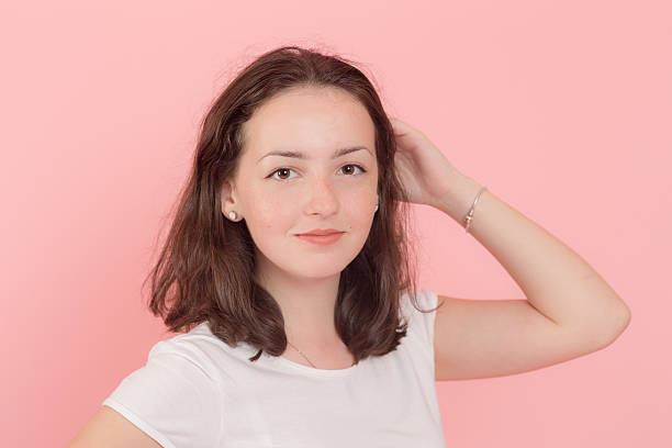 girl on a pink background stock photo