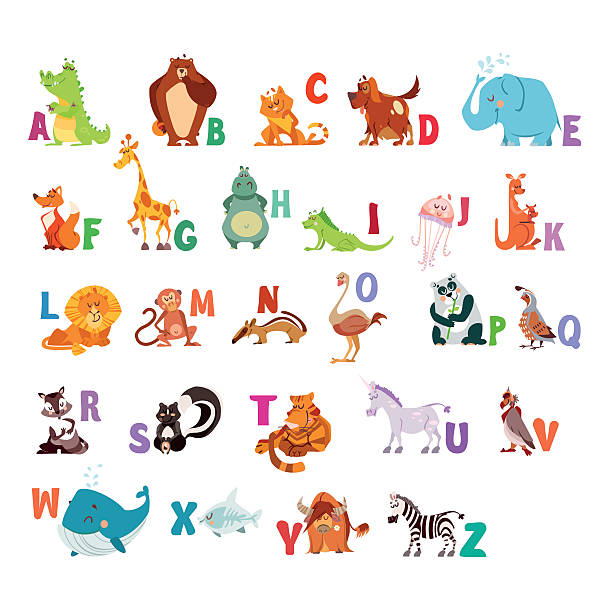 가와이이 동물동물원 abc - computer graphic multi colored zoo single word stock illustrations