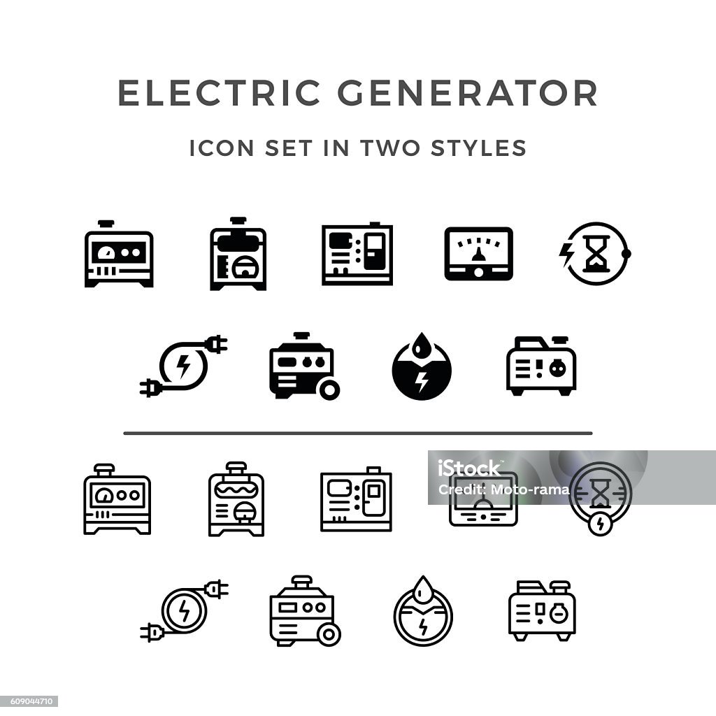 Set icons of electrical generator Set icons of electrical generator in two styles isolated on white. This illustration - EPS10 vector file. Generator stock vector