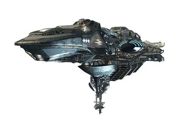 3d illustration of an interstellar spaceship for futuristic deep space travel or science fiction backgrounds, with the clipping path included in the file