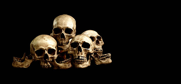 istock Awesome pile of skull on black background 609046520