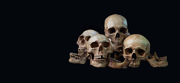 istock Awesome pile of skull on black background 609046770