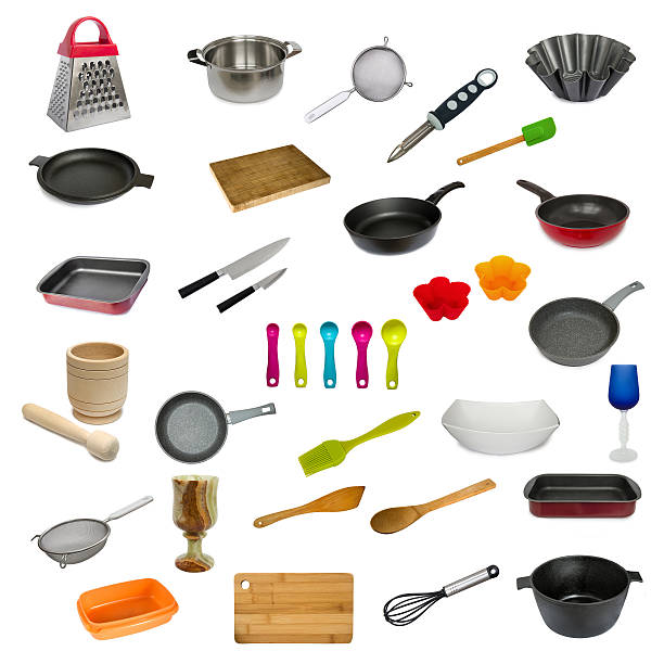 istock Collection set of kitchen utensil isolated on white background 609048154