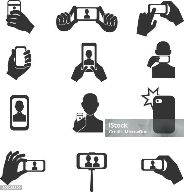 Selfie Photo Vector Icons Set Stock Illustration - Download Image Now - Icon Symbol, Selfie, Smart Phone