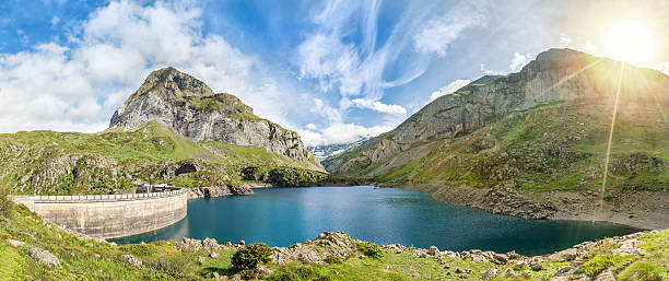 Gloriettes lake, Hautes-Pyrenees, France Gloriettes lake - is an artificial lake formed with the Gloriettes dam on the Gave d'Estaube river in the Hautes-Pyrenees, France gavarnie stock pictures, royalty-free photos & images