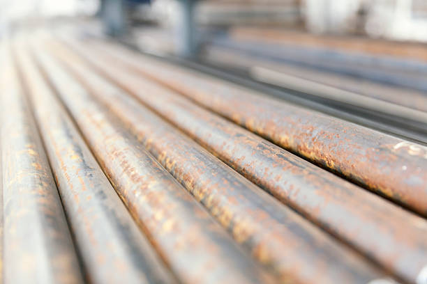 istock metal pipes on shelf 609058118