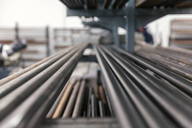 istock metal pipes on shelf 609058320