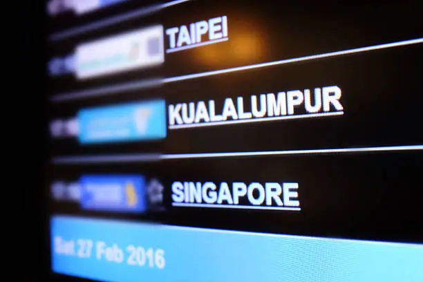 Flight board background of Taiwan, Kualalumpur and Singapore