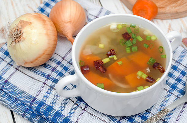 istock Vegetable soup with carrot, beans and onion 609060994