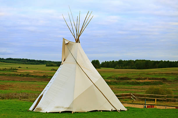 istock White wigwam on green field 609071900