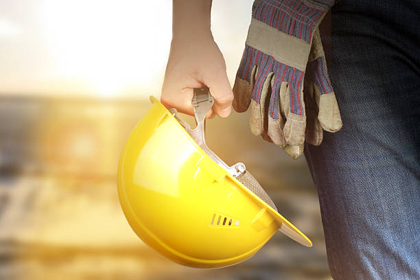 Worker in a construction site stock photo