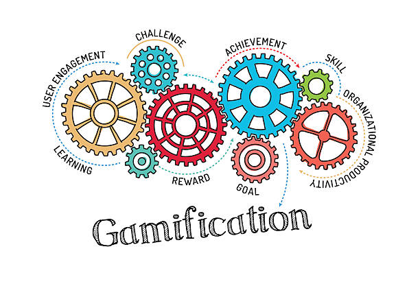 Gears and Gamification Mechanism Gears and Gamification Mechanism gamification badge stock illustrations