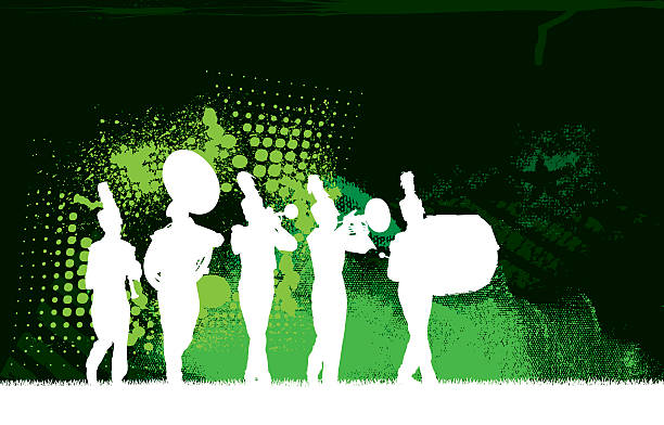 Marching Band - Grunge Graphic Background Tight graphic silhouette illustrations of a Marching Band - Grunge Graphic Background. Scale to any size. Check out my "Marching Band Vector" light box for more. pics of a marching band stock illustrations