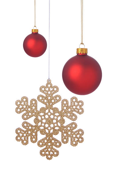 istock Red Holiday Ornaments And A Gold Snowflake 609084424