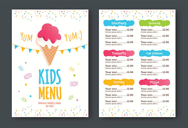 ilustrações de stock, clip art, desenhos animados e ícones de kids menu vector template - cooking backgrounds breakfast cake