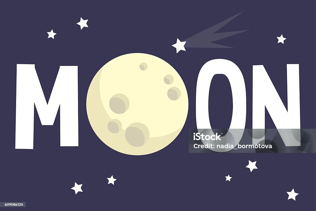 Moon illustrated sign Full moon conceptual illustration / Flat vector editable sign Moon Surface stock vector