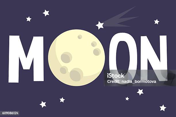 Moon Illustrated Sign Stock Illustration - Download Image Now - Moon Surface, Moon, Planetary Moon