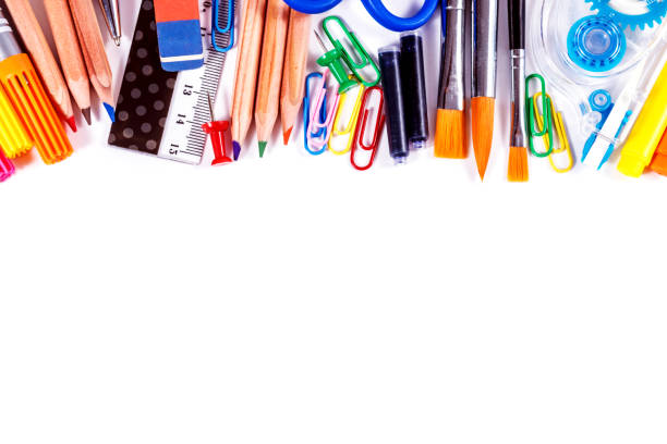 istock School and office supplies isolated on white background. 609094392