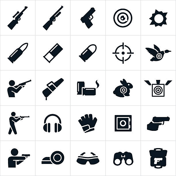 Shooting and Target Practice Icons A set of icons showing the sport and leisure activity of shooting at the range and target practice. Bang stock illustrations