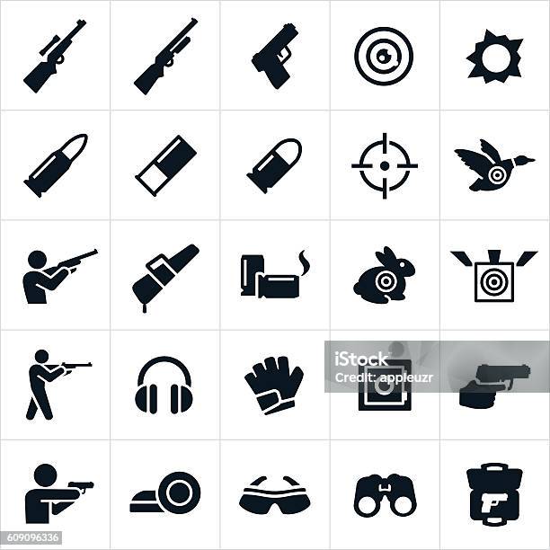 Shooting And Target Practice Icons Stock Illustration - Download Image Now - Icon Symbol, Gun, Target Shooting