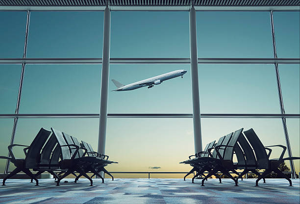 istock Airplane, view from airport terminal. 609435404