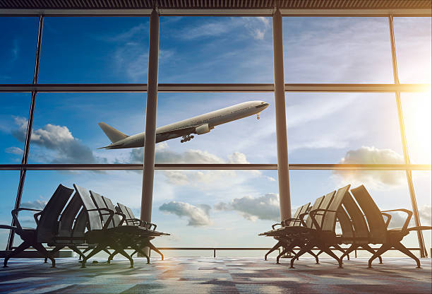istock Airplane, view from airport terminal. 609435626