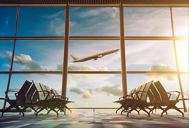istock Airplane, view from airport terminal. 609435690
