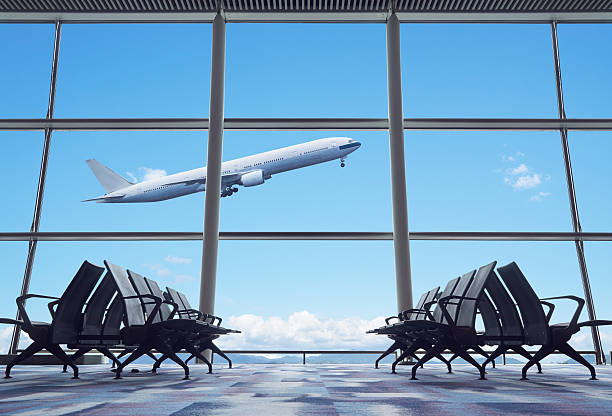 istock Airplane, view from airport terminal. 609435836