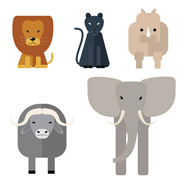 zwierzęta afryki. wielka piątka . ilustracja wektorowa mieszkania - five animals stock illustrations
